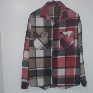 Men's Plaid Casual Button Down Shirt - Red, Black, White, Tan